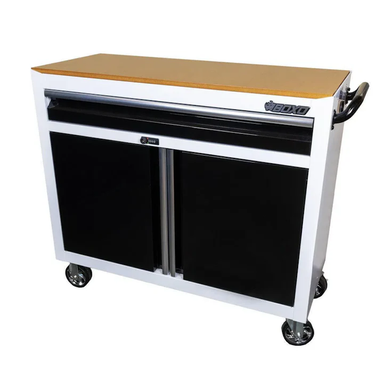 BoxoUSA Tech Series 45" Rolling Display Cabinet with MDF Top White from the front