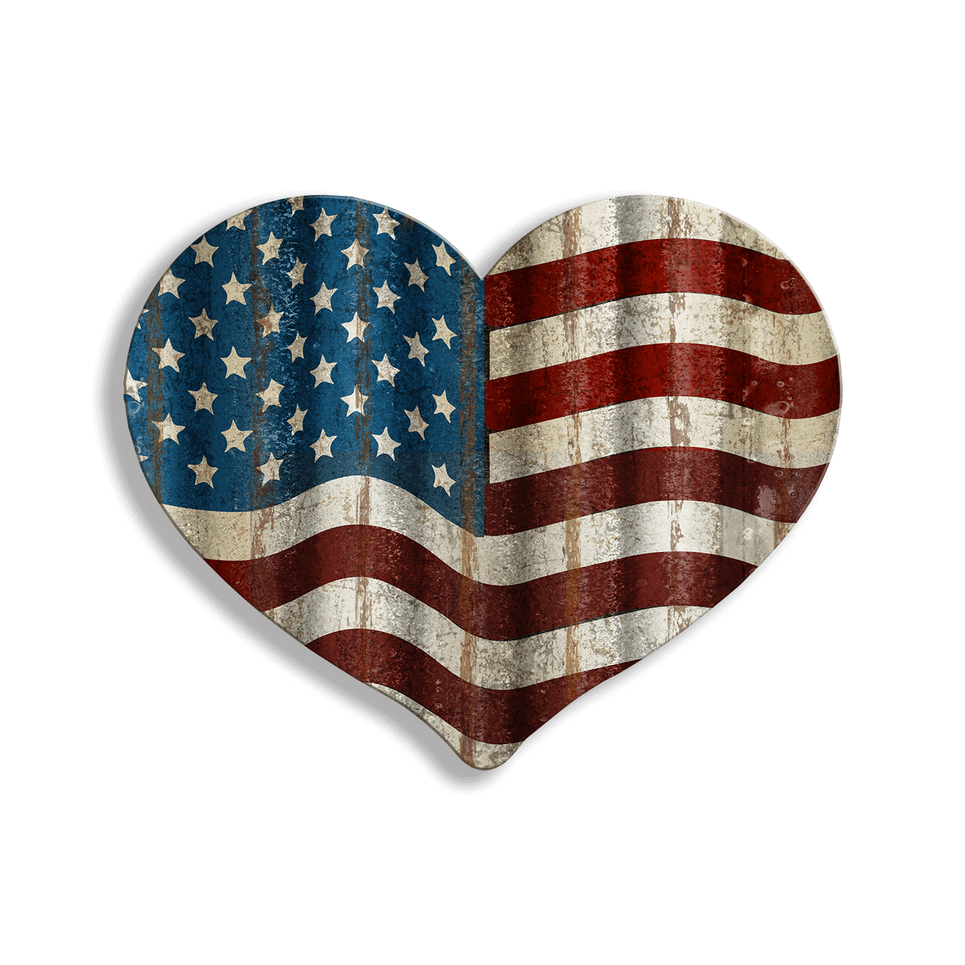 Heart-Shaped American Flag - Corrugated Metal Wall Art red white and blue american heart