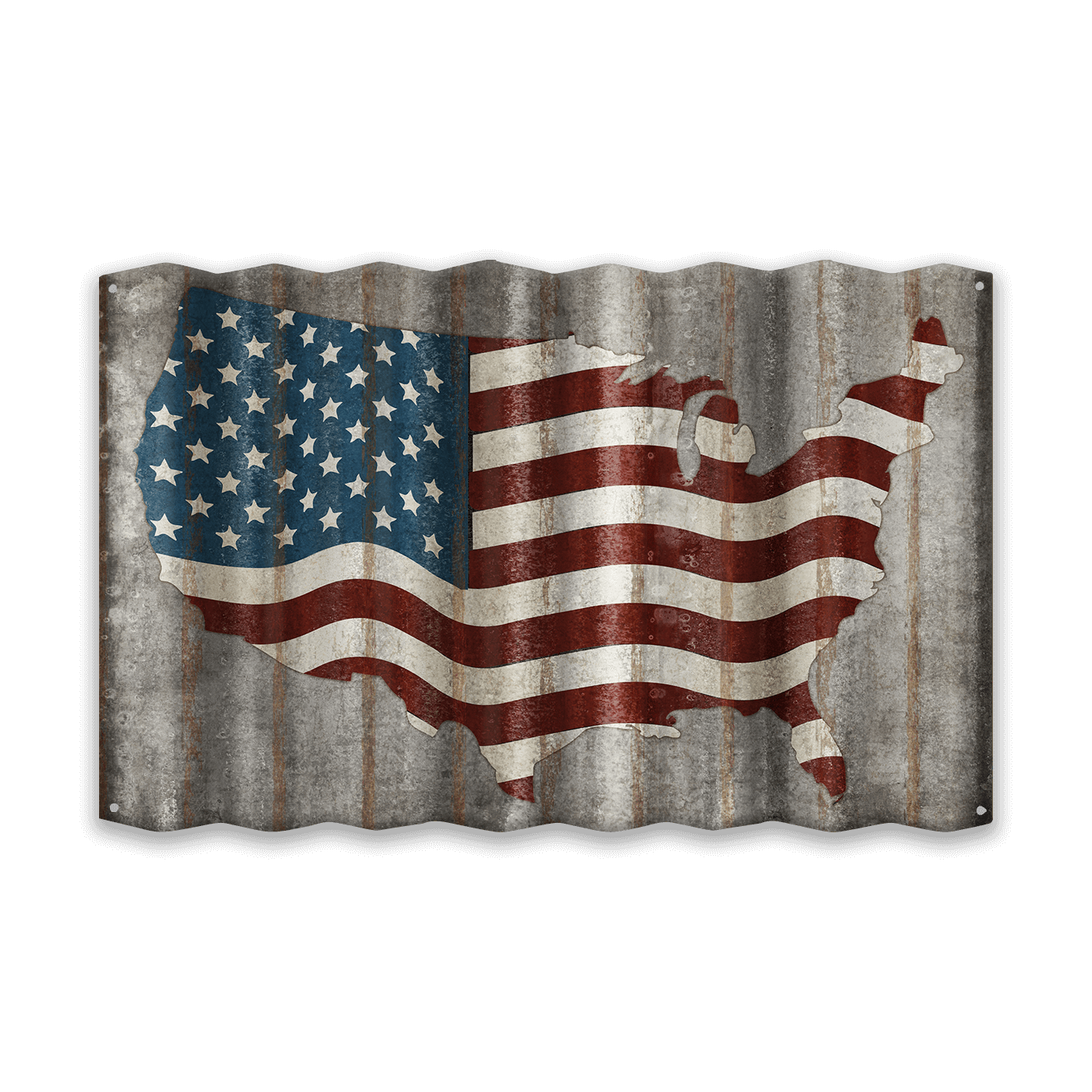 Vintage USA Map | Corrugated Metal American Flag Art from the front