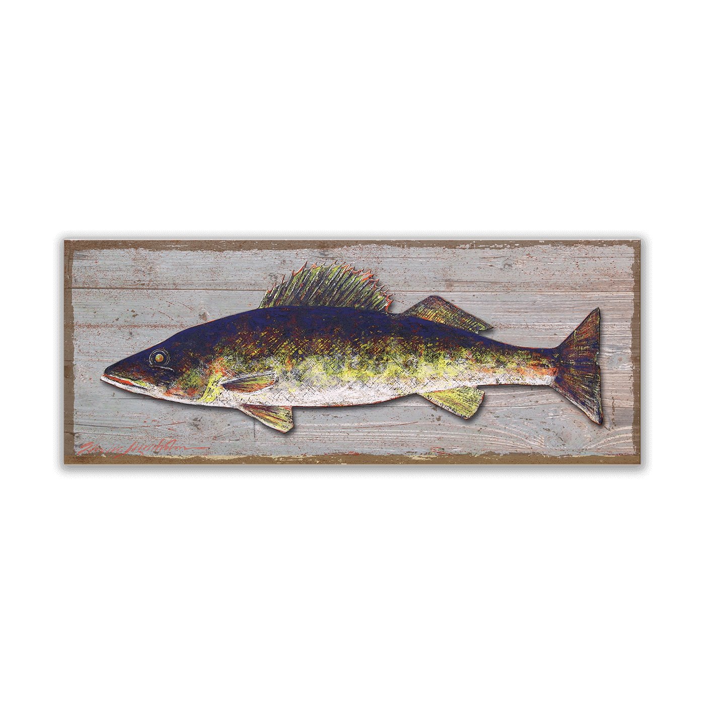 Walleye Wall Art | Metal on Wood Panel from the front