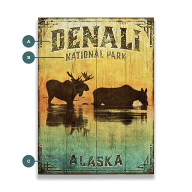 Alaskan Twilight: Moose in Denali - Wood & Metal Wall Art close up and from the front
