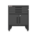 Armadillo Tough 28-inch 3-Drawer 2-Door Steel Garage Storage Cabinet black from the front with the smooth closing drawers closed from the front staged
