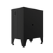 Armadillo Tough 28-inch Multifunction Steel Garage Storage Cabinet from the back corner showing two holes used to run electricity to these modern garage cabinets