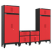 Armadillo Tough 6-Piece Heavy-Duty Steel Preconfigured Garage Storage System with Workbench & Levelers Red from the front showing off the cabinet set
