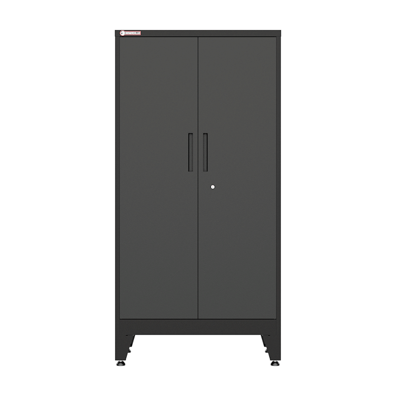 Armadillo Tough 72 Inch Heavy Duty Steel Locker Black with both doors closed from the front showing the locking doors and handles