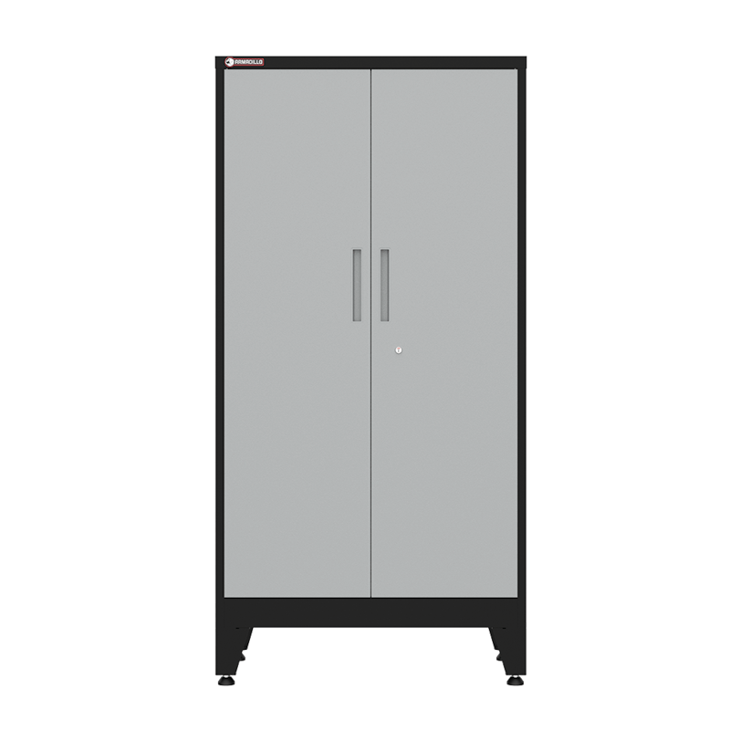 Armadillo Tough 72 Inch Heavy Duty Steel Locker Gray with both doors closed from the front showing the locking doors and handles