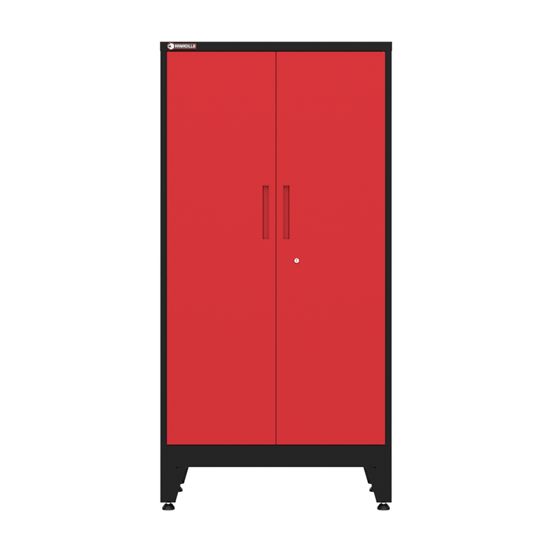 Armadillo Tough 72 Inch Heavy Duty Steel Locker Red with both doors closed from the front showing the locking doors and handles