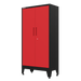 Armadillo Tough 72 Inch Heavy Duty Steel Locker red with both doors closed from the corner angle showing the locking doors and handles