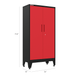 Armadillo Tough 72 Inch Heavy Duty Steel Locker red with both doors closed from the front showing the locking doors and handles and dimensions of the locke