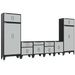 Armadillo Tough 8-Piece Steel Preconfigured Garage Cabinet Set with Levelers Grey from the front showing all the cabinet drawers for this optimal garage organization system