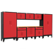 Armadillo Tough 9-Piece Heavy-Duty Steel Preconfigured Garage Cabinet Kit with Levelers and Casters red from the front showing the locking drawers and cabinets in this preconfigured cabinet set