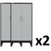 a set of Gray storage cabinets with two doors 