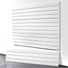 4-foot Brite White Basic Duty slatwall panels installed on a garage wall, featuring a smooth white finish and interlocking design by Oura Decor.