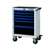 BoxoUSA Pro Series | 26" 6-Drawer Rolling Tool Box Blue Handle White Box from the front