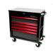 BoxoUSA Pro Series 35" 5-Drawer Flip-Top Service Cart Tool Box Black Box Red Handle Closed from the front