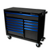BoxoUSA Pro Series 45" 11-Drawer Rolling Tool Box Black Gloss Blue Handle from the front