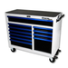 BoxoUSA Pro Series 45" 11-Drawer Rolling Tool Box White Gloss Blue Handle from the front