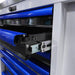 BoxoUSA Pro Series 45” 12-Drawer Workstation Tool Box White Box Blue Handle Drawers close up of sliding drawers