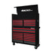 BoxoUSA Pro Series 53" 20-Drawer Rolling Tool Box Black Box Red Handle open and from the front