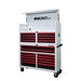 BoxoUSA Pro Series 53" 20-Drawer Rolling Tool Box White Box Red Handle open and from the front