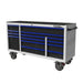 BoxoUSA Pro Series 72" 14-Drawer Rolling Tool BoxWhite Box Blue Handle from the front