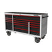 BoxoUSA Pro Series 72" 14-Drawer Rolling Tool Box White Box Red Handle from the front