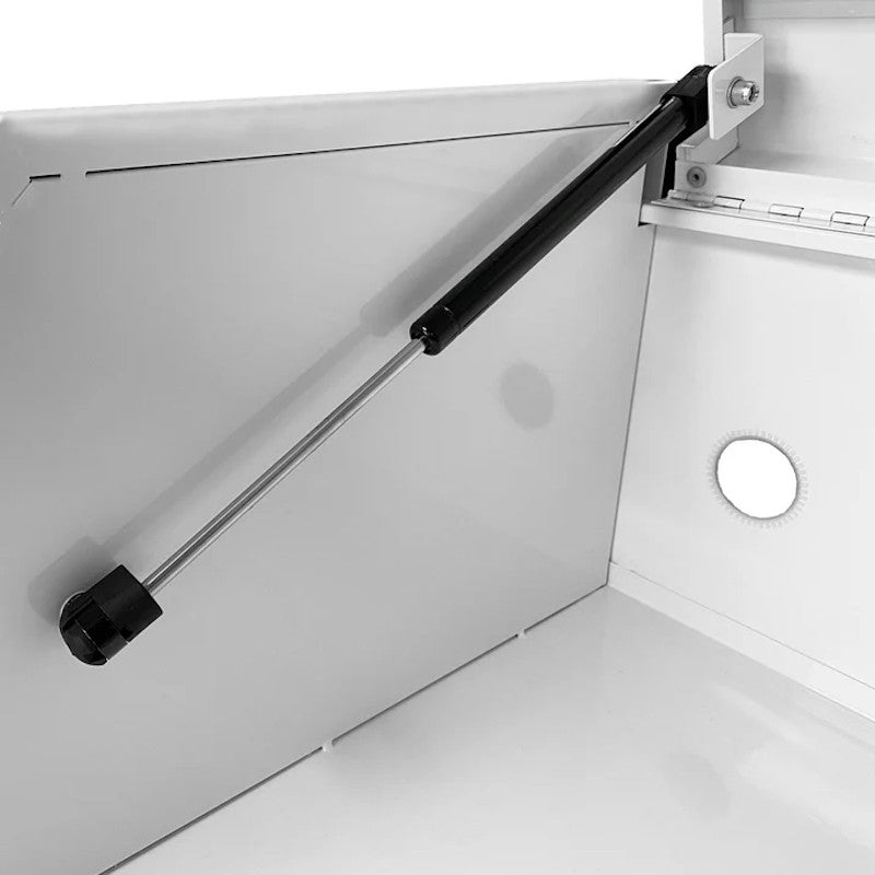 BoxoUSA Tech Series 41" 19-Drawer Rolling Tool Box Combo Set White Powder Coat Piston close up