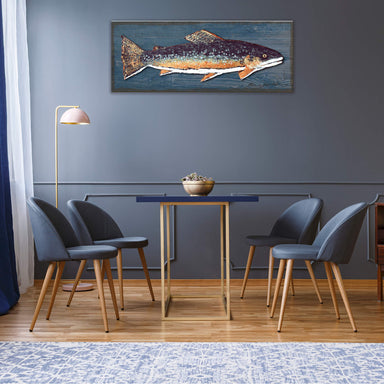 Brook Trout Wall Art | Metal on Wood Panel in a room