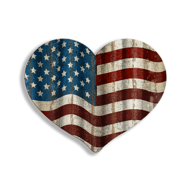 Heart-Shaped American Flag - Corrugated Metal Wall Art red white and blue american heart 