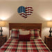 Heart-Shaped American Flag - Corrugated Metal Wall Art red white and blue in a bedroom