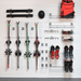 StoreWALL Heavy-Duty Winter Sports Slatwall System showing off the skiing storage, with ski hooks and ski book baskets for this slatwall organizing system
