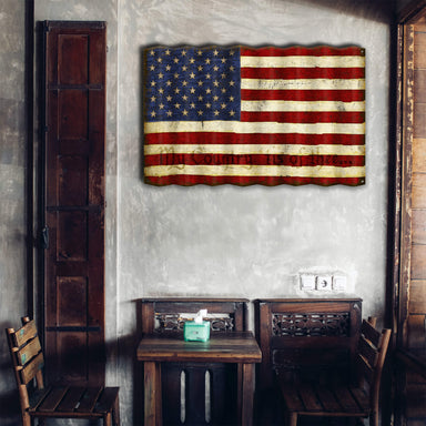 Vintage American Flag | Corrugated Metal Wall Art in an old house
