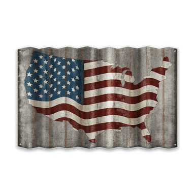 Vintage USA Map | Corrugated Metal American Flag Art from the front