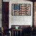 Vintage USA Map | Corrugated Metal American Flag Art in an old bedroom