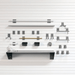 Deluxe Tool Storage Kit showing all components: integrated lighting, power strip, magnetic bar, tool brackets, and various shelving components.
