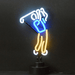 Neonetics Golfer neon sculpture featuring blue, white, and yellow hand-blown glass neon on a black base.