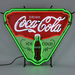 Neonetics Coca-Cola Ice Cold Shield neon sign with white and green hand-blown glass neon over a full-color logo background.