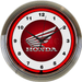 Neonetics Honda neon clock featuring red hand-blown glass neon, chrome Art Deco rim, and official Honda logo.
