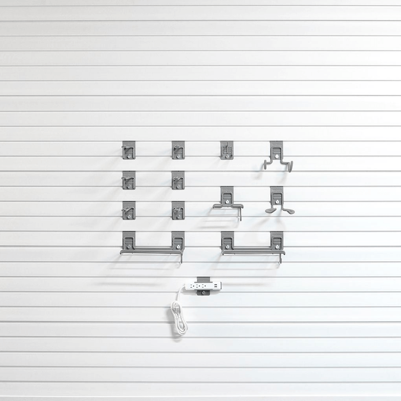 Select Tool Storage Bundle configuration with a power strip, power tool brackets, and tripod hooks for focused organization.