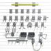 48-piece Deluxe Hook Bundle, showcasing specialized cradle hooks, tool racks, and utility accessories on a white slatwall.