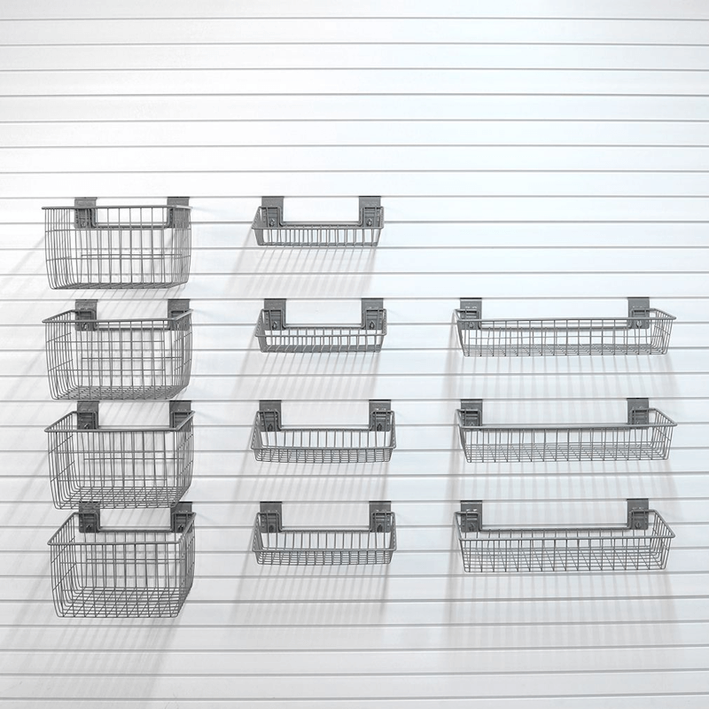 11-piece Premium Basket Bundle, featuring heavy-duty deep and shallow baskets and angle baskets for vertical storage.